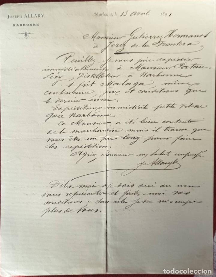 Cartas comerciales: Carta comercial. Joseph Allary. Narbonne. Francia 8301