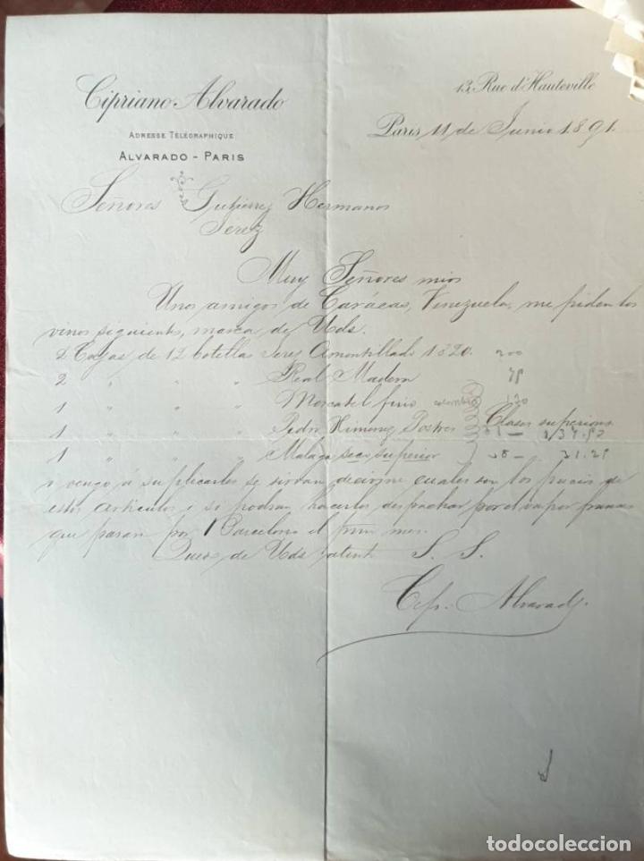 Cartas comerciales: Carta comercial. Cipriano Alvarado. Par&iacute;s. Francia 1891
