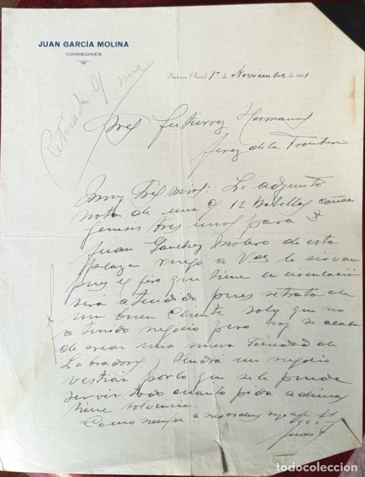 Cartas comerciales: Carta comercial. Juan Garc&iacute;a Molina. Comisiones. Ja&eacute;n. Espa&ntilde;a 1931