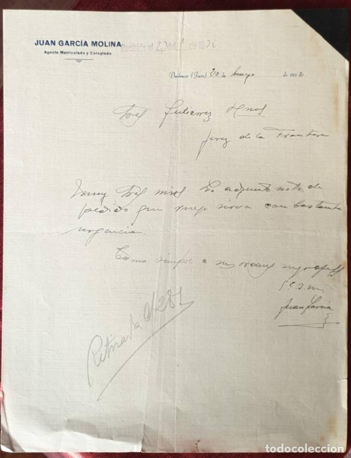 Cartas comerciales: Carta comercial. Juan Garc&iacute;a Molina. Comisiones. Ja&eacute;n. Espa&ntilde;a 1932