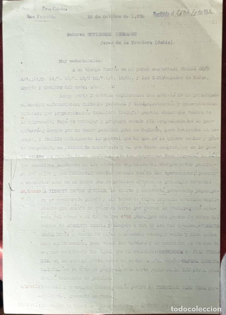 Cartas comerciales: Carta comercial. Antonio G. P&eacute;rez- Caballero. San Fernando. Espa&ntilde;a 1932