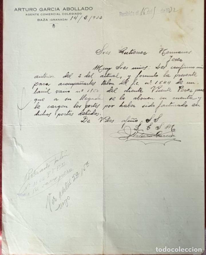 Cartas comerciales: Carta comercial. Arturo Garc&iacute;a Abollado. Agente comercial colegiado. Granada. Espa&ntilde;a 1932