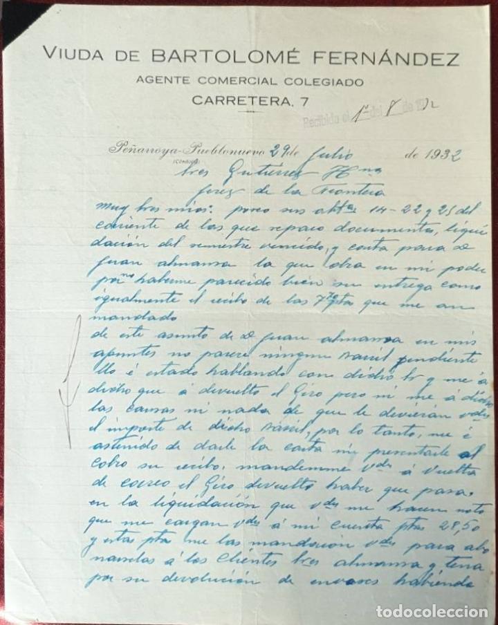 Cartas comerciales: Carta comercial. Viuda de Bartolom&eacute; Fern&aacute;ndez. Agente Comercial Colegiado. C&oacute;rdoba. Espa&ntilde;a 1932