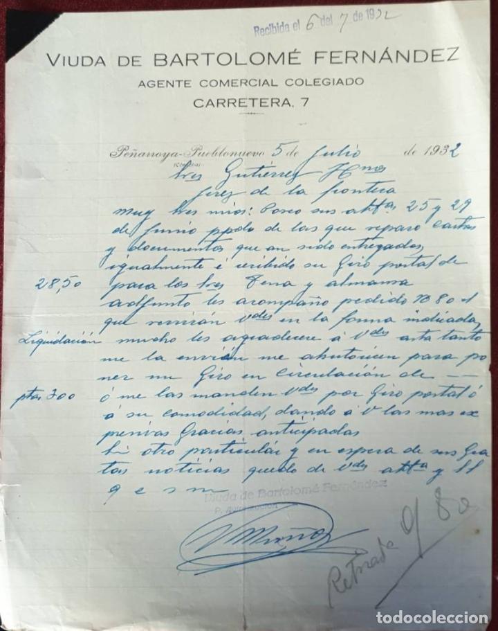 Cartas comerciales: Carta comercial. Viuda de Bartolom&eacute; Fern&aacute;ndez. Agente Comercial Colegiado. C&oacute;rdoba. Espa&ntilde;a 1932