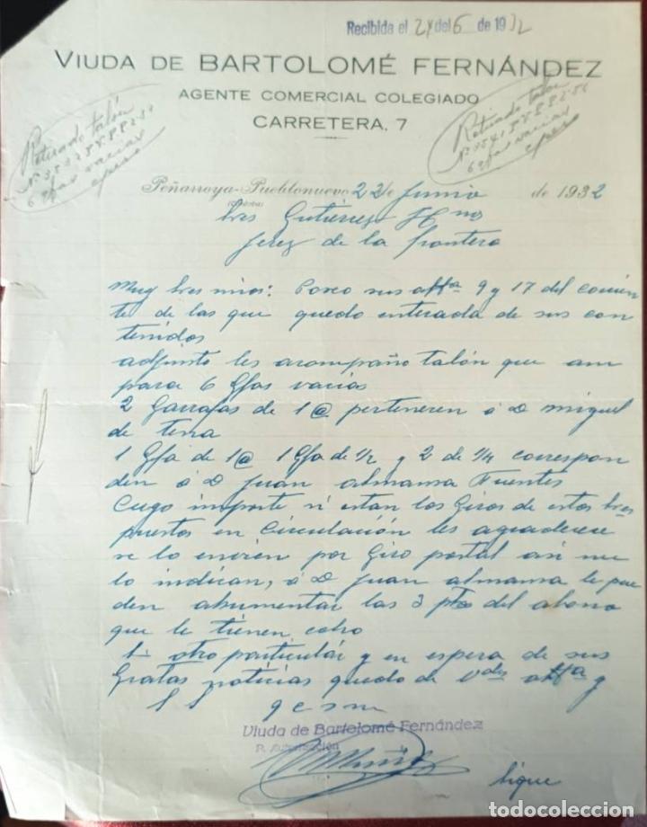 Cartas comerciales: Carta comercial. Viuda de Bartolom&eacute; Fern&aacute;ndez. Agente Comercial Colegiado. C&oacute;rdoba. Espa&ntilde;a 1932