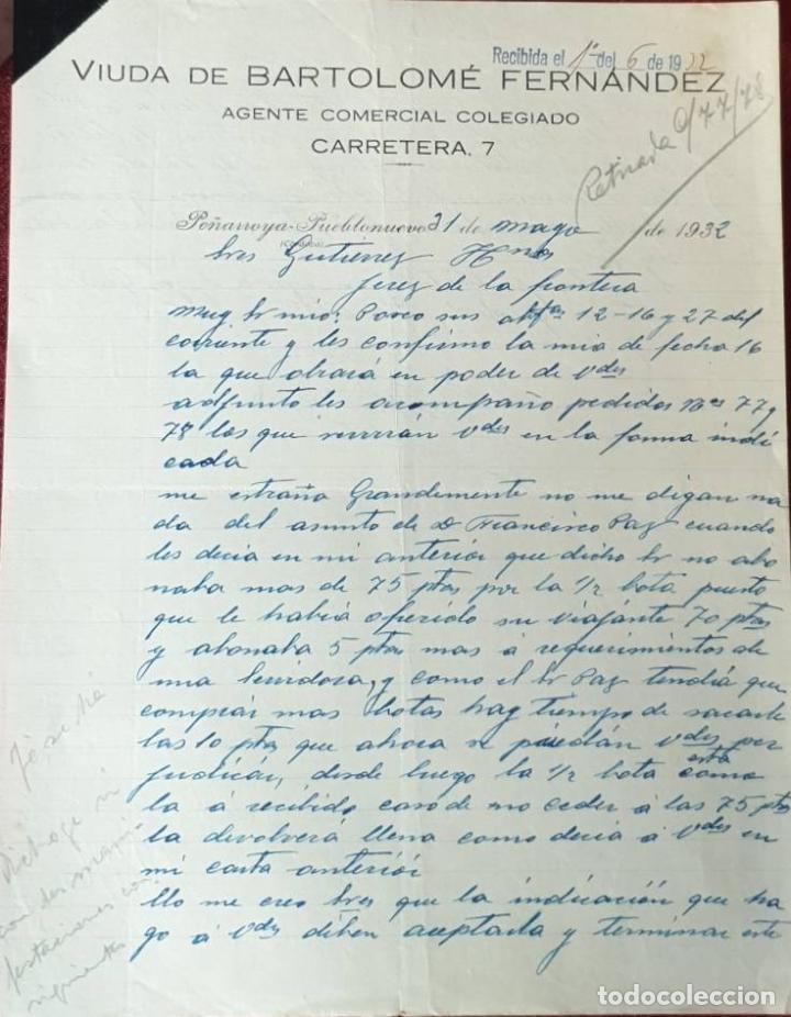 Cartas comerciales: Carta comercial. Viuda de Bartolom&eacute; Fern&aacute;ndez. Agente Comercial Colegiado. C&oacute;rdoba. Espa&ntilde;a 1932