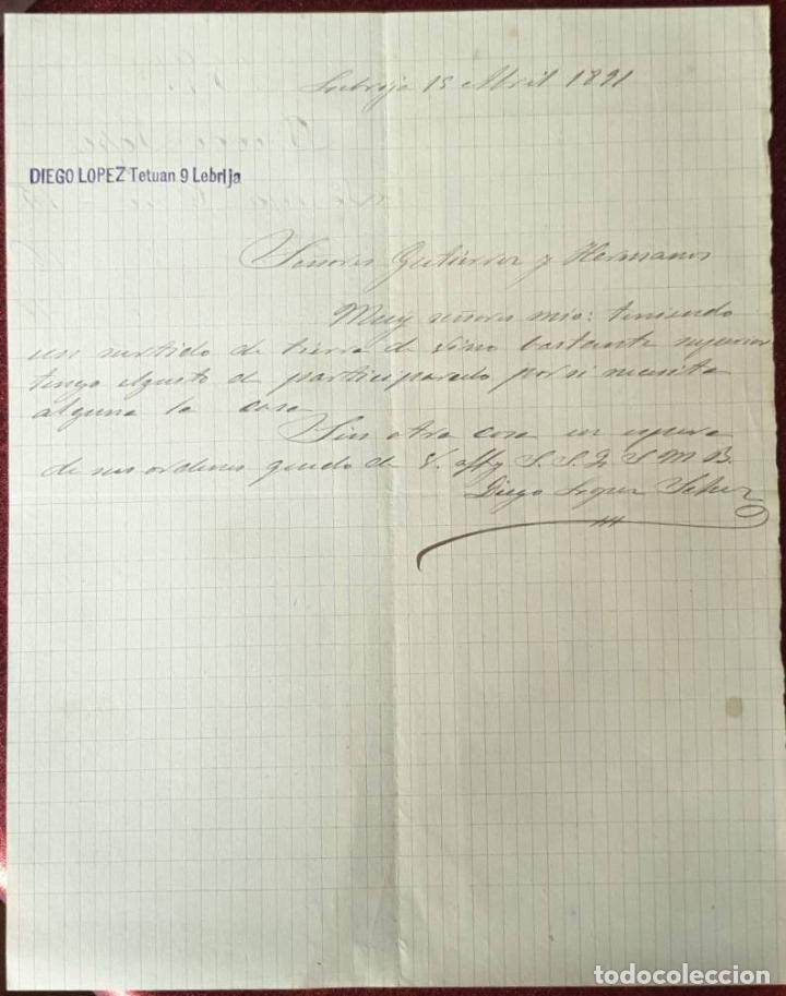 Cartas comerciales: Carta comercial. Diego L&oacute;pez. Lebrija. Espa&ntilde;a 1891
