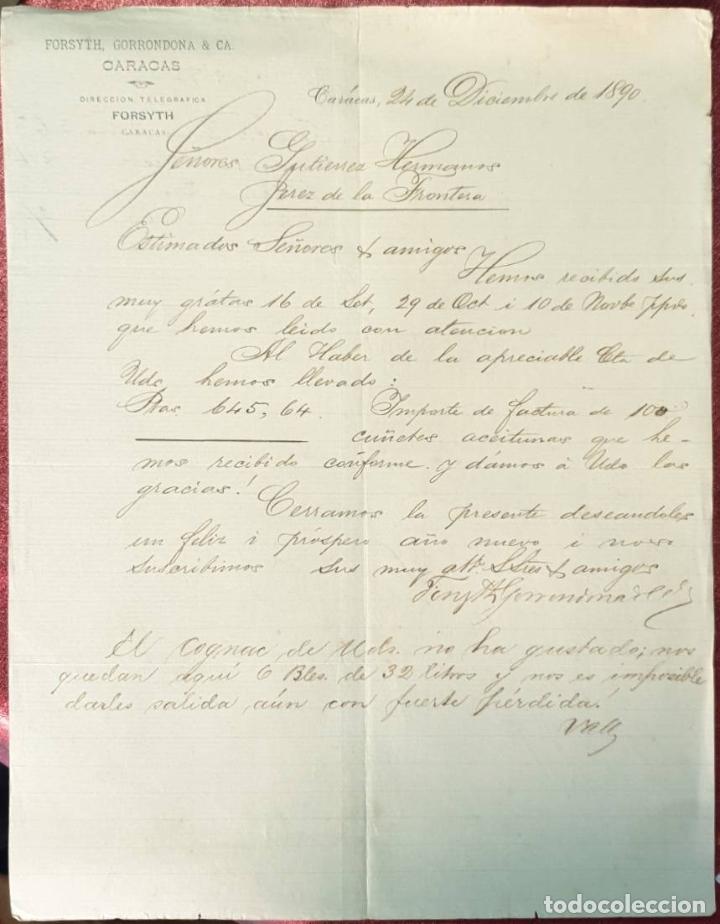 Cartas comerciales: Carta comercial. Forsyth, Gorrondona & C&ordf;. Caracas. Venezuela 1890