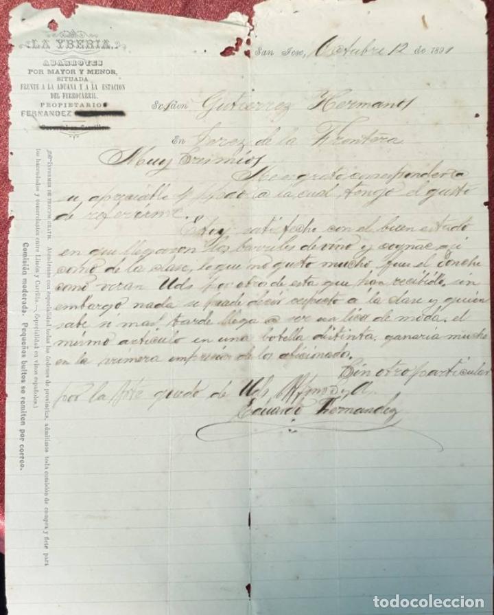 Cartas comerciales: Carta comercial. Eduardo Fern&aacute;ndez. La Yberia. Abarrotes. San Jos&eacute;.1891