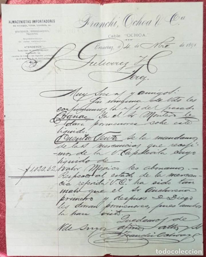 Cartas comerciales: Carta comercial. Franchi, Ochoa & C&ordf;. Almacenistas Importadores. Veracruz. M&eacute;xico 1891