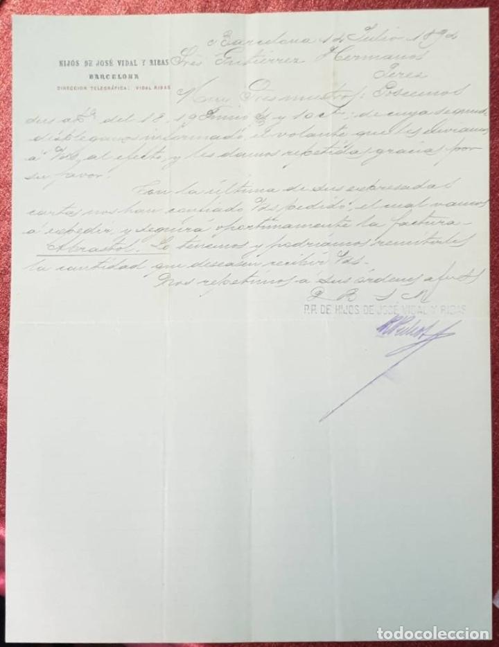 Cartas comerciales: Carta comercial. Hijos de Jos&eacute; Vidal y Ribas. Barcelona. Espa&ntilde;a 1892
