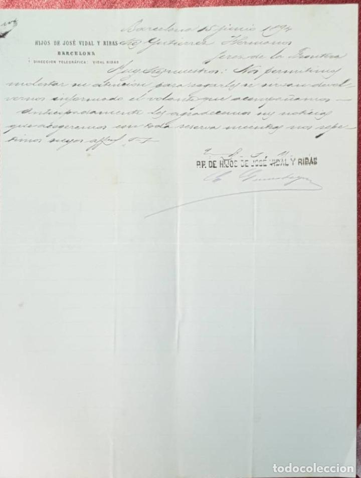 Cartas comerciales: Carta comercial. Hijos de Jos&eacute; Vidal y Ribas. Barcelona. Espa&ntilde;a 1894