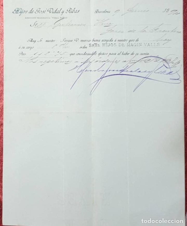 Cartas comerciales: Carta comercial. Hijos de Jos&eacute; Vidal y Ribas. Barcelona. Espa&ntilde;a 1894
