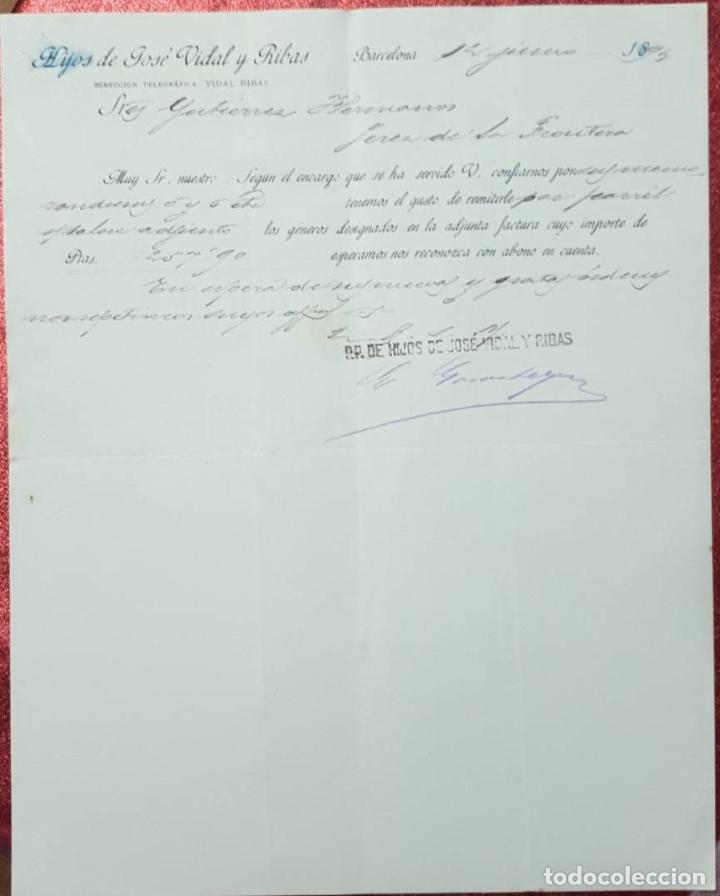 Cartas comerciales: Carta comercial. Hijos de Jos&eacute; Vidal y Ribas. Barcelona. Espa&ntilde;a 1894