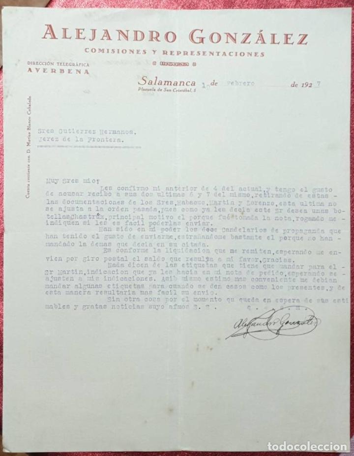 Cartas comerciales: Carta comercial. Alejandro Gonz&aacute;lez. Comisiones y Representaciones. Salamanca. Espa&ntilde;a 1927