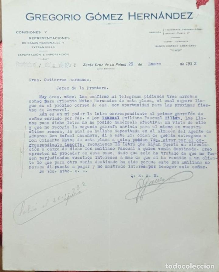Cartas comerciales: Carta comercial. Gregorio G&oacute;mez Hern&aacute;ndez. Comisiones y Representaciones. Islas Canarias.Espa&ntilde;a 1932