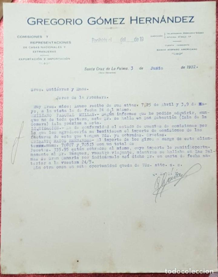 Cartas comerciales: Carta comercial. Gregorio G&oacute;mez Hern&aacute;ndez. Comisiones y Representaciones. Islas Canarias.Espa&ntilde;a 1932