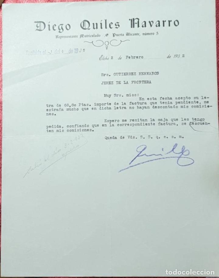 Cartas comerciales: Carta comercial. Diego Qu&iacute;les Navarro. Representante Matriculado. Elche. Espa&ntilde;a 1932
