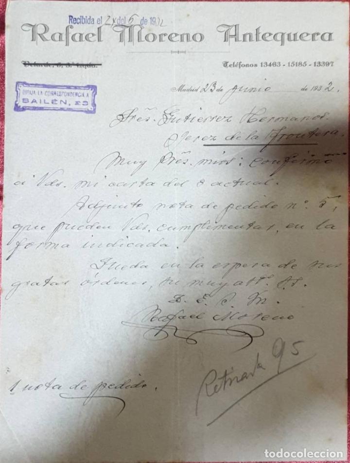 Cartas comerciales: Carta comercial. RAfael Moreno Antequera. Madrid. Espa&ntilde;a 1932