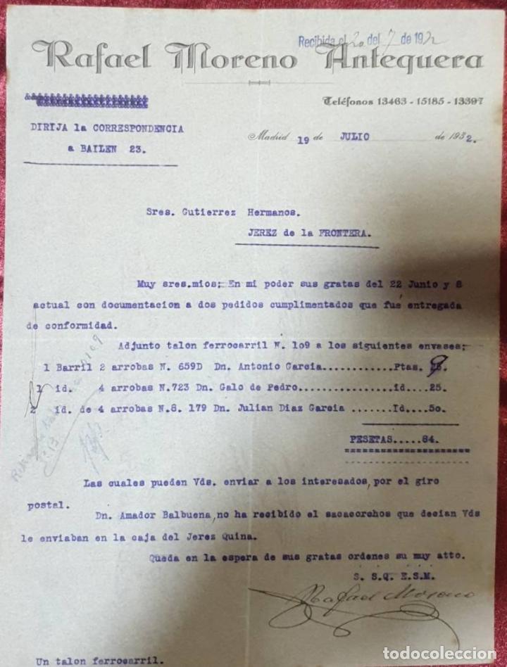 Cartas comerciales: Carta comercial. RAfael Moreno Antequera. Madrid. Espa&ntilde;a 1932