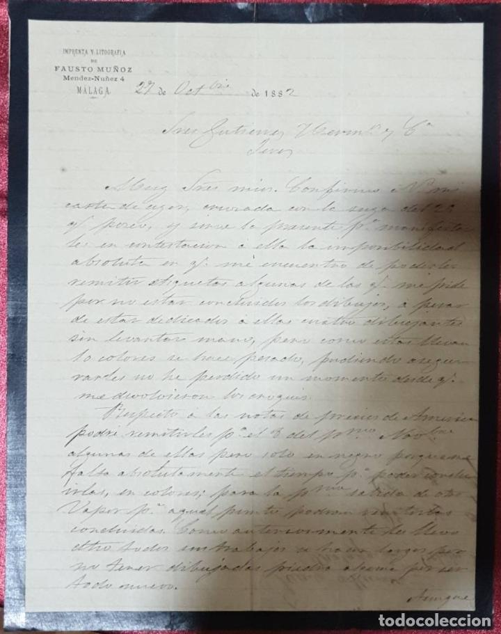 Cartas comerciales: Carta comercial. Fausto Mu&ntilde;oz. Imprenta y Litograf&iacute;a. M&aacute;laga. Espa&ntilde;a 1882