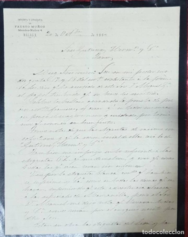 Cartas comerciales: Carta comercial. Fausto Mu&ntilde;oz. Imprenta y Litograf&iacute;a. M&aacute;laga. Espa&ntilde;a 1882