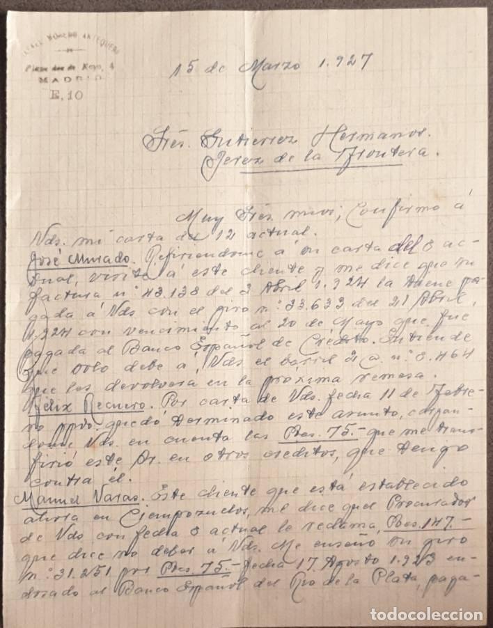 Cartas comerciales: Carta comercial. Rafael Moreno Antequera. Madrid. Espa&ntilde;a 1927