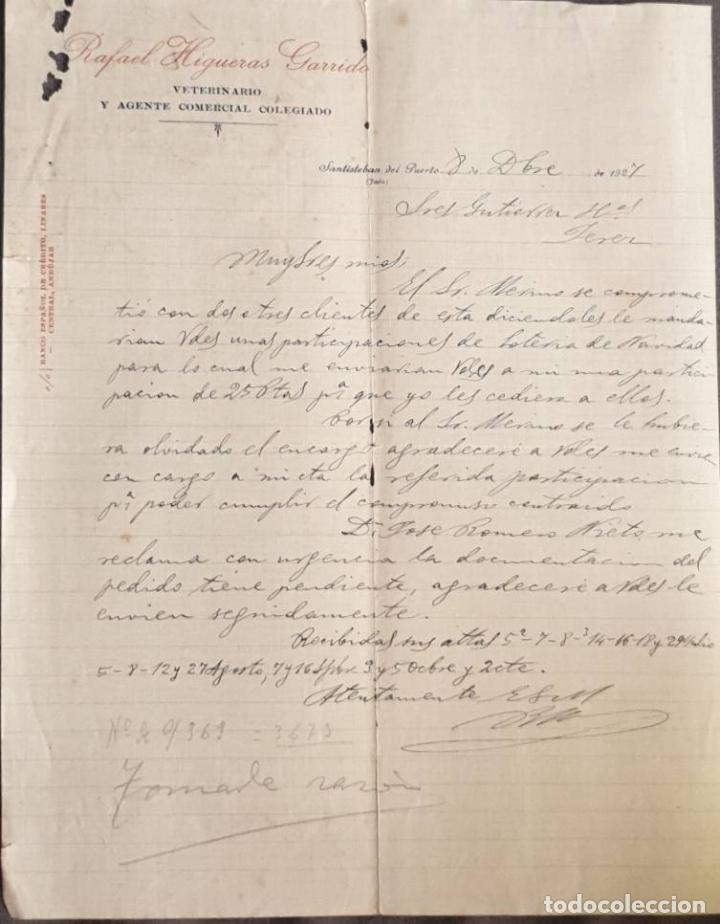 Cartas comerciales: Carta comercial. Rafael Higueras Garrido. Veterinario y Agente Comercial Colegiado. Ja&eacute;n.Espa&ntilde;a 1927