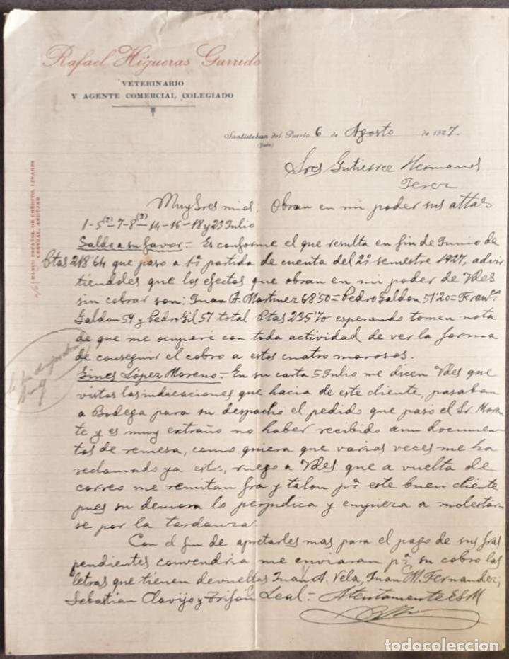 Cartas comerciales: Carta comercial. Rafael Higueras Garrido. Veterinario y Agente Comercial Colegiado. Ja&eacute;n.Espa&ntilde;a 1927