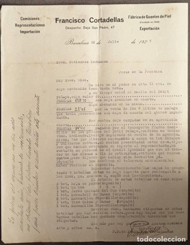 Cartas comerciales: Carta comercial. Francisco Cortadellas. Comisiones-Importaci&oacute;n. Barcelona. Espa&ntilde;a 1927