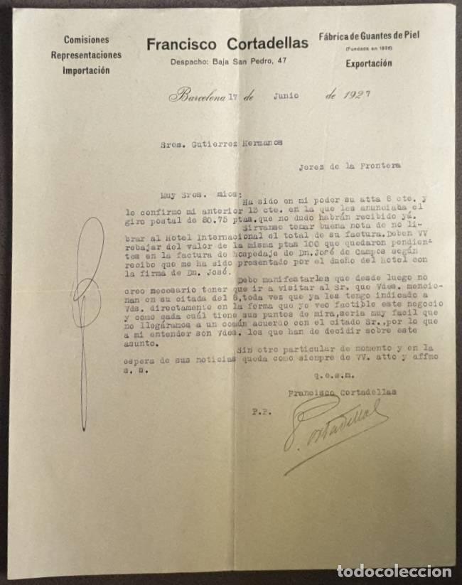 Cartas comerciales: Carta comercial. Francisco Cortadellas. Comisiones-Importaci&oacute;n. Barcelona. Espa&ntilde;a 1927