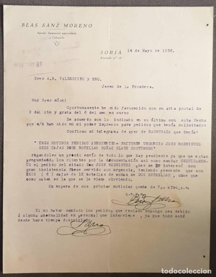 Cartas comerciales: Carta comercial. Blas Sanz Moreno. Agente Comercial Matriculado. Soria. Espa&ntilde;a 1936