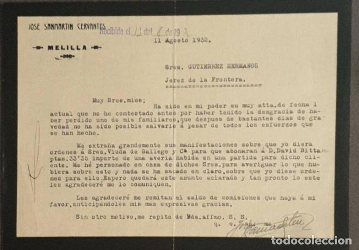 Lettres commerciales: Carta comercial. Jos&eacute; Sanmartin Cervantes. Melilla. Espa&ntilde;a 1932