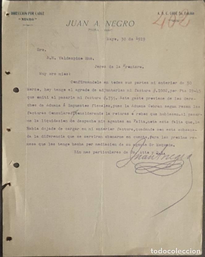 Lettres commerciales: Carta comercial. Juan A. Negro. Per&uacute; 1919