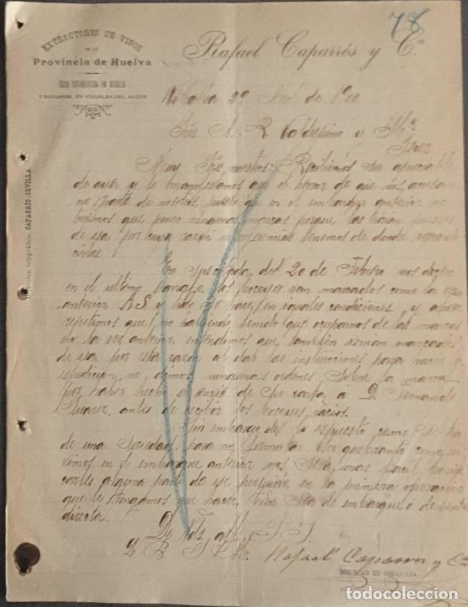 Lettres commerciales: Carta comercial. Rafael Caparr&oacute;s y C&ordf;. Extractores de vinos. Villalba. Espa&ntilde;a 1900