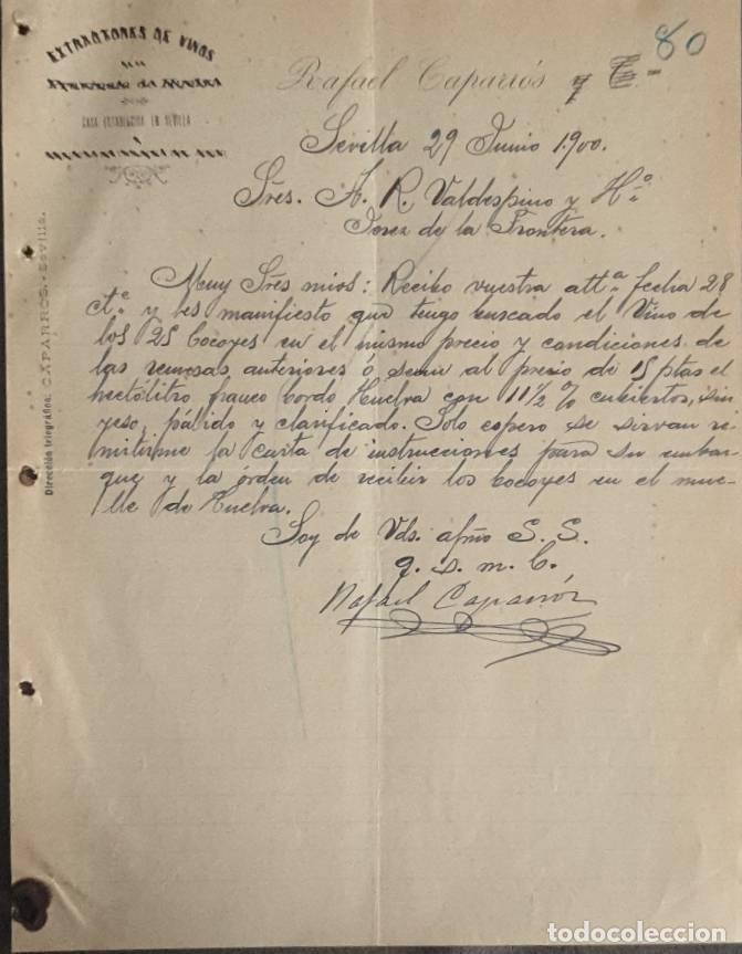 Lettres commerciales: Carta comercial. Rafael Caparr&oacute;s y C&ordf;. Extractores de vinos. Villalba. Espa&ntilde;a 1900