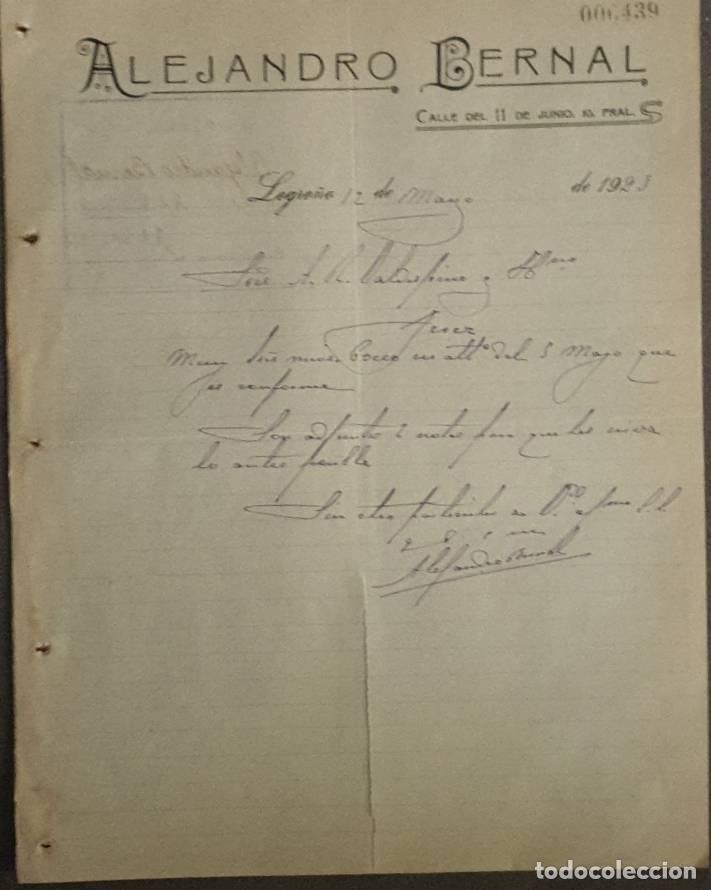 Lettres commerciales: Carta comercial. Alejandro Bernal. Representante. Logro&ntilde;o. Espa&ntilde;a 1923
