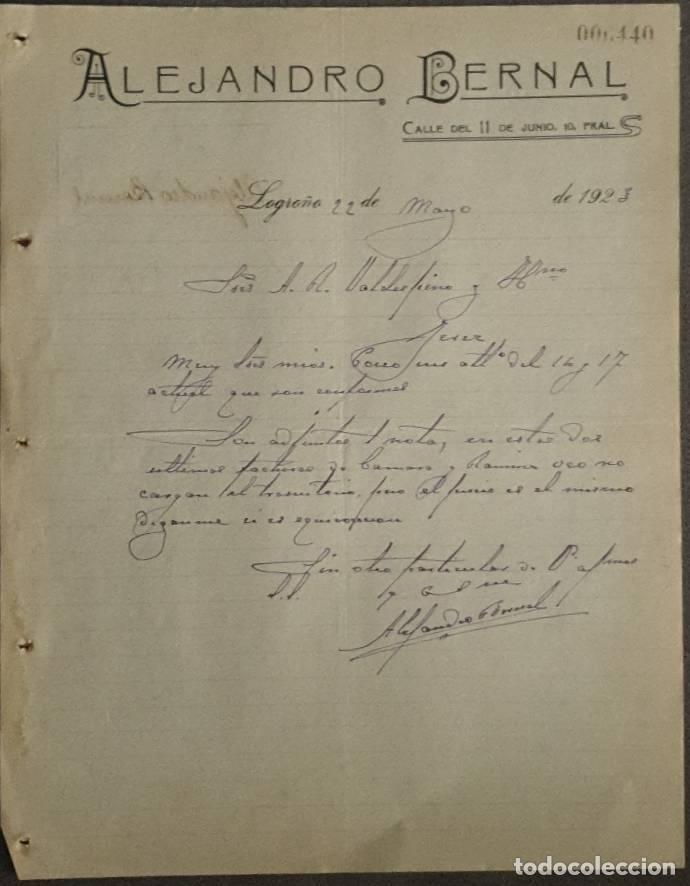 Lettres commerciales: Carta comercial. Alejandro Bernal. Representante. Logro&ntilde;o. Espa&ntilde;a 1923