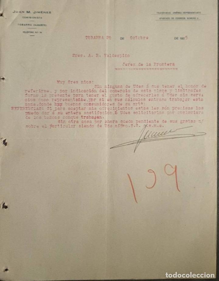Lettres commerciales: Carta comercial. Juan M. Jimenez. Comisionista. Tobarra. Espa&ntilde;a 1925