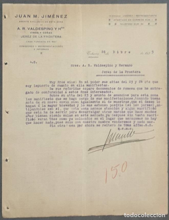 Lettres commerciales: Carta comercial. Juan M. Jim&eacute;nez. Agente para A.R. Valdespino y Hno. Albacete. Espa&ntilde;a 1925