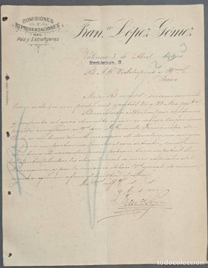 Cartas comerciais: Carta comercial. Fran L&oacute;pez G&oacute;mez. Comisiones y Representaciones. Valencia. Espa&ntilde;a 1900