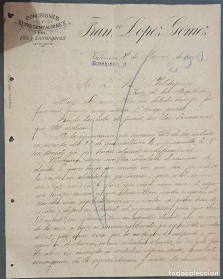 Cartas comerciales: Carta comercial. Fran L&oacute;pez G&oacute;mez. Comisiones y Representaciones. Valencia. Espa&ntilde;a 1900