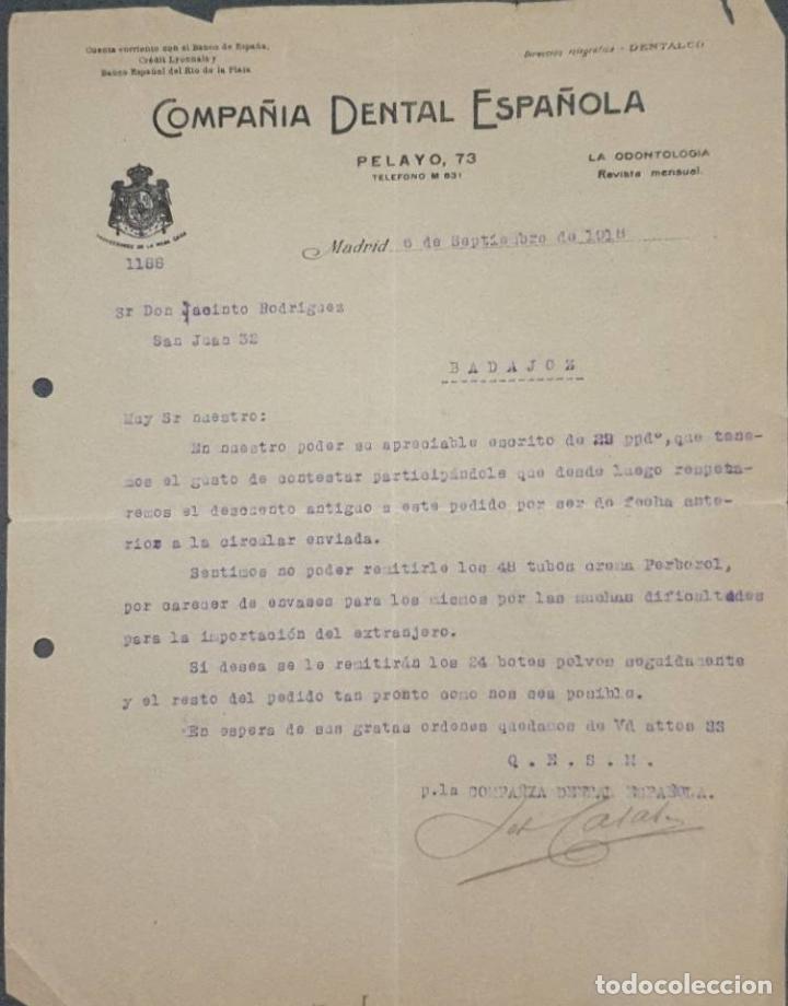 Cartas comerciales: Carta comercial. Compa&ntilde;&iacute;a Dental Espa&ntilde;ola. Madrid. Espa&ntilde;a 1918