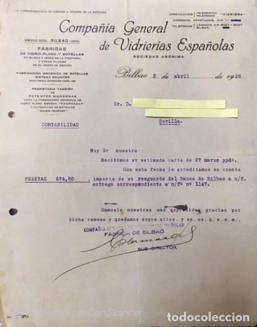 Cartas comerciales: Carta comercial Vidrieras Espa&ntilde;olas. Bilbao 1928