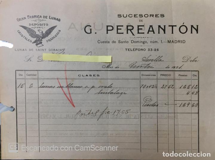 Lettres commerciales: Carta comercial Sucesores G. Pereant&oacute;n : F&aacute;brica de Lunas y Cristales. Sevilla 1921