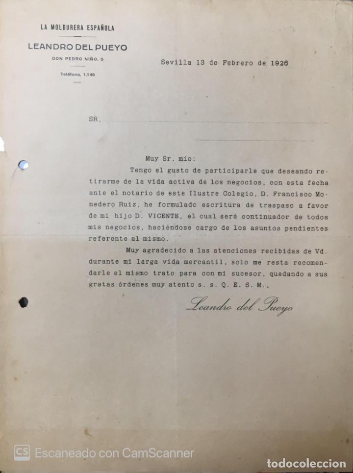 Lettres commerciales: Carta comercial La Moldedura Espa&ntilde;ola. Vicente del Pueyo. Sevilla 1926