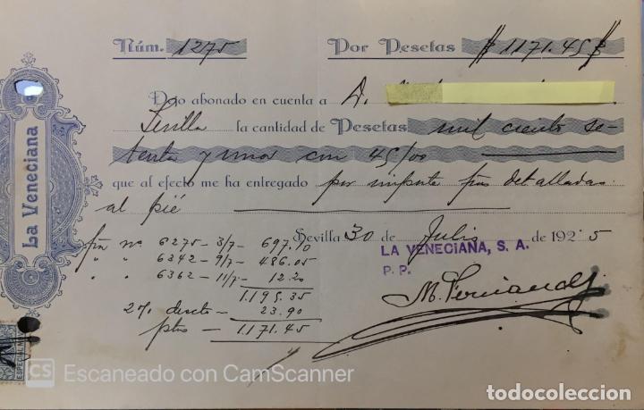Lettres commerciales: Documento Recibo F&aacute;brica de Espejos La Veneciana . Sevilla 1925