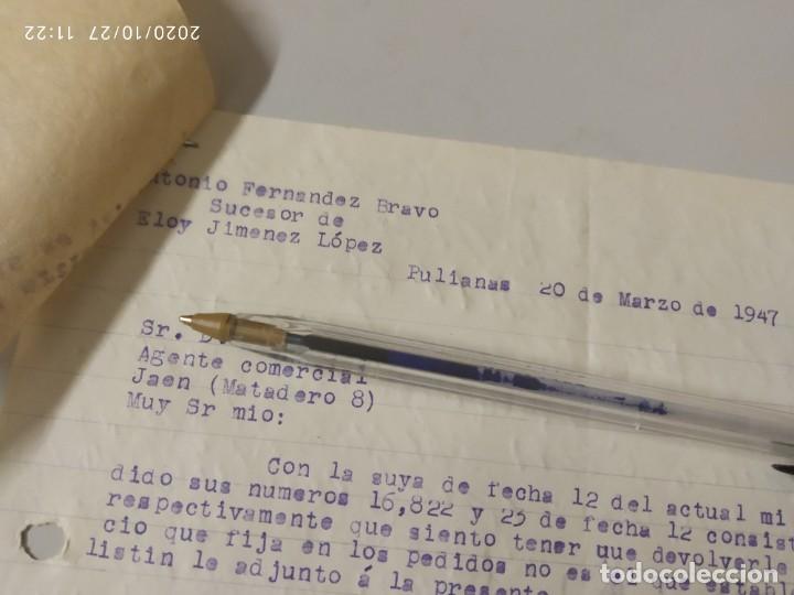 Lettres commerciales: ANTONIO FERNANDEZ BRAVO SUCESOR DE ELOY JIMENEZ LOPEZ PULIANAS GRANADA 1947.