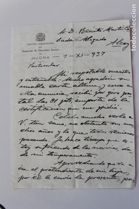 Cartas comerciales: OFICINA LIQUIDADORA JIJONA, 1937, 2 DOCUMENTOS - Foto 4