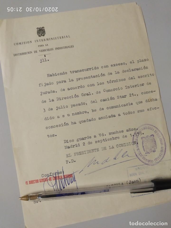 Lettres commerciales: COMISION INTERMINISTERIAL PARA LA DISTRIBUCION DE VEHICULOS INDUSTRIALES 1959.